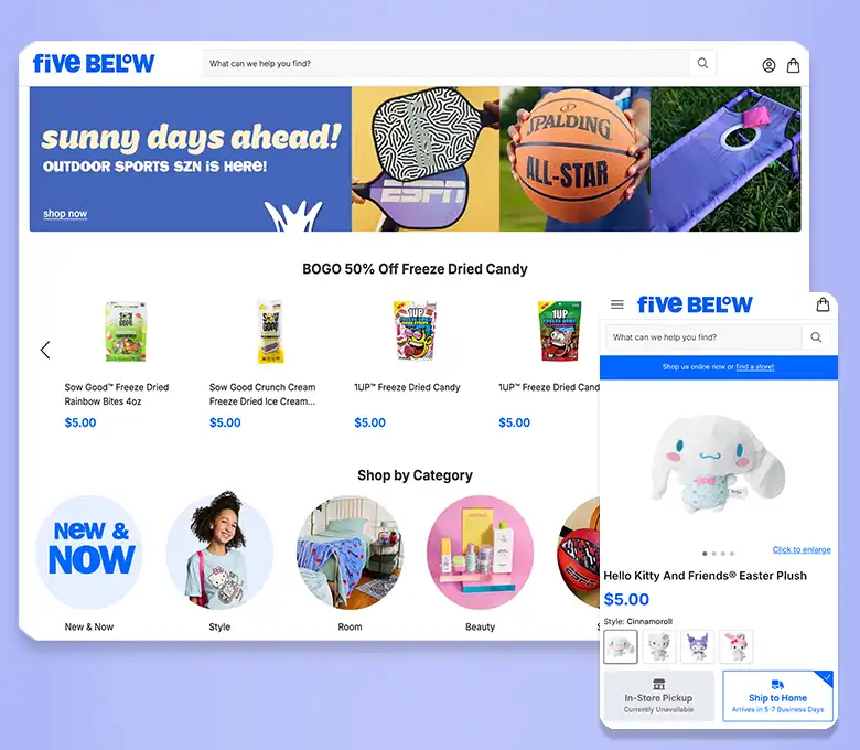 Screenshot of Five Below (e-commerce) project