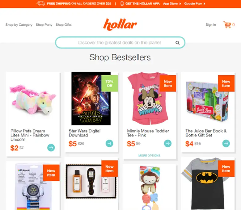 Hollar product listing page