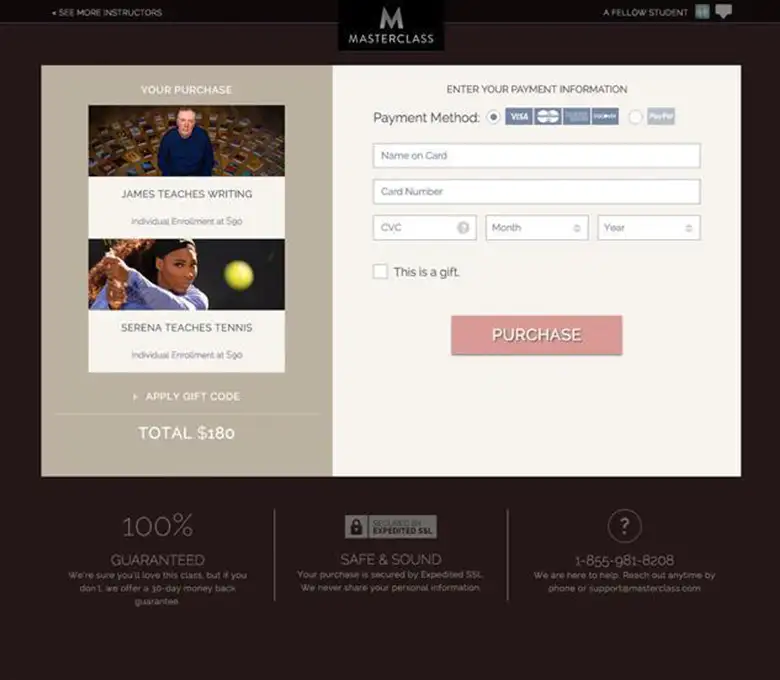 MasterClass checkout page