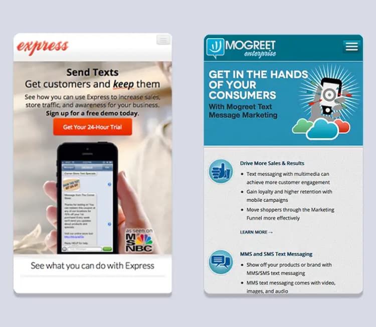 Mogreet Enterprise and Mogreet Express mobile web experience